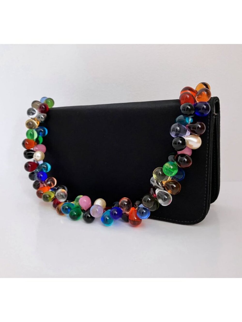 Renaud Pellegrino Paris Satin with Beaded Handle Mini Purse Black